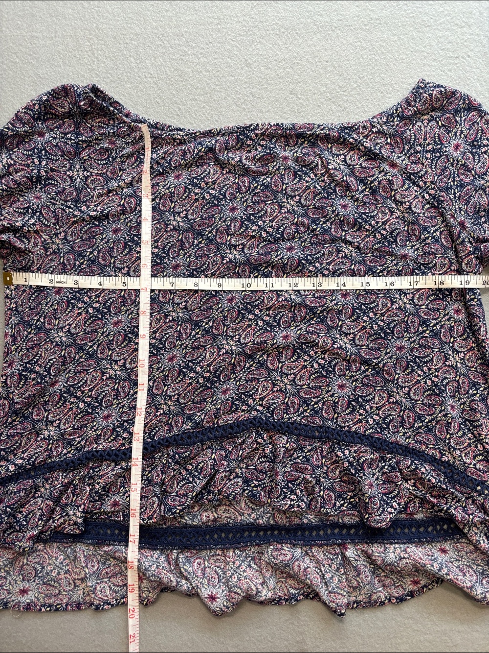 Hannah Navy Blue and Pink Paisley Off-Shoulder Blouse - Picture 6 of 7